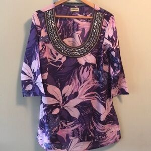 Caravan Indian cotton lilac‎ beaded neck coverup